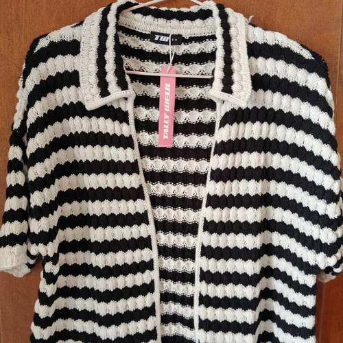 Women's black and white knitted short-sleeve cardigan new