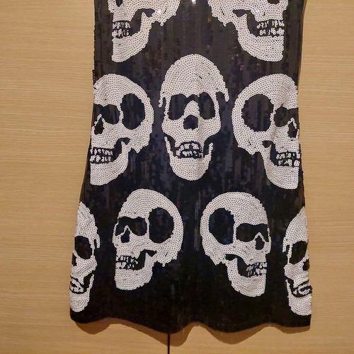 Rock dress black sequin with white skulls like new