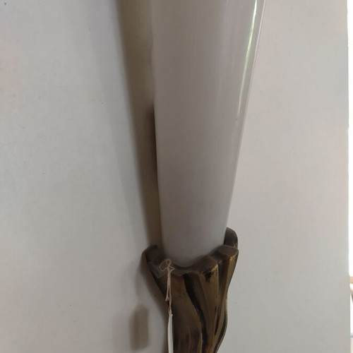 Wall light new from Italy with wood, gold and white glass