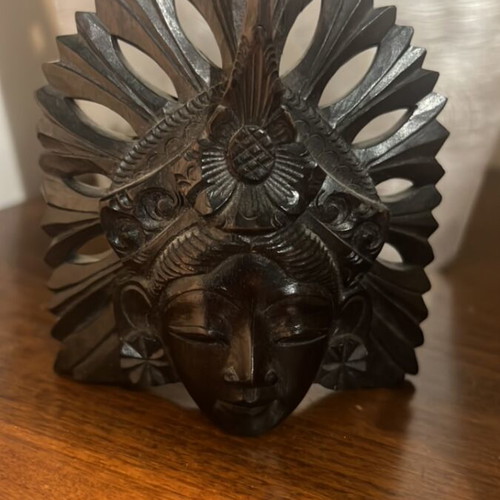 Wood Carving Face of Goddess from Thailand used, dark wood