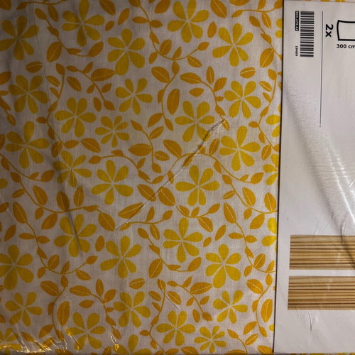 Cotton curtain set new, white with yellow flowers