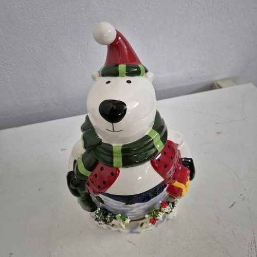 Porcelain Christmas Bear Cookie Jar like new