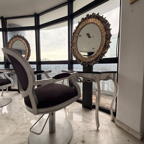 Hairdressing set used, mirror, chair, table