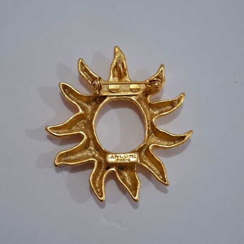 Vintage Lancome Paris Gilt Sun Burst brooch used, gilt color