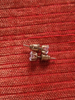 Gold-plated stud earrings with transparent zircon stones, like new