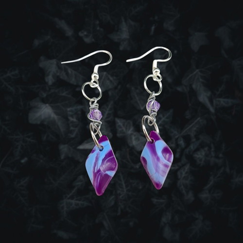 Diamond Earrings Purple-Blue New, Handmade, Hypoallergenic, Recycled