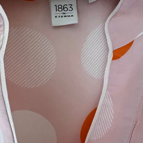 Eterna blouse like new with white and orange polka dots on pink