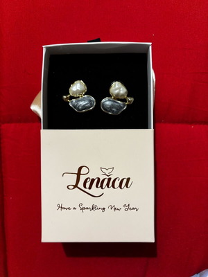 Lenaca Taki earrings gold plated with blue enamel and pearl new