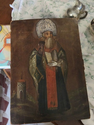 Ρωσική ορθόδοξη εικόνα 19ου αιώνα με ασημένιο φωτοστέφανο μεταχειρισμένη