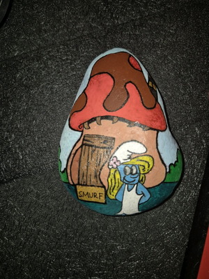 Decorative stone with Smurfette made to order, painted with tempera and acrylics
