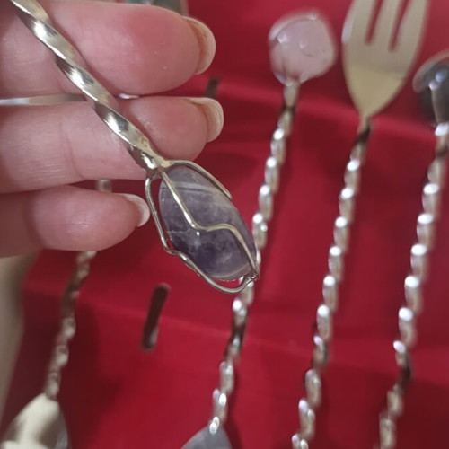 Set of 6 vintage Barasch Sylmar cocktail forks with semi-precious stones