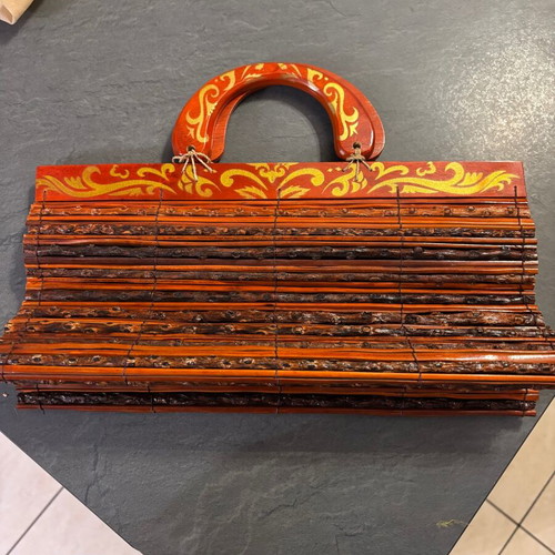 Handmade wooden bag new, beige and brown handbag