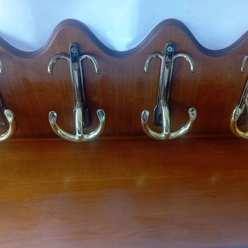 Wooden wall hanger used with shelf and 4 double hooks