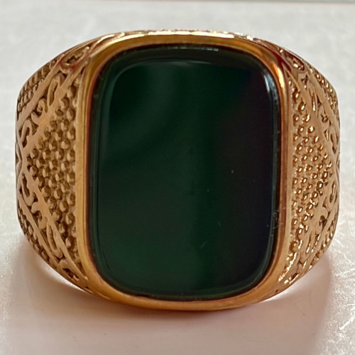 Gold Signet Ring with Green Onyx Style Stone new, 316L Stainless Steel, US 12