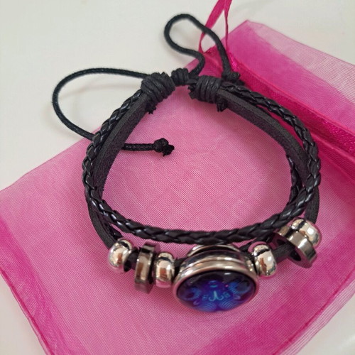 Bracelet with Aries zodiac stone and leather straps new, black