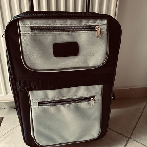 Cabin suitcase new, dark blue and grey, small with wheels