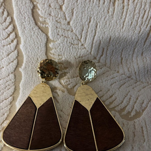 Boho earrings gold wooden new 7 centimeters
