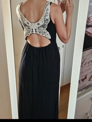 Le Vertige Maxi black dress with lace butterfly back, size S