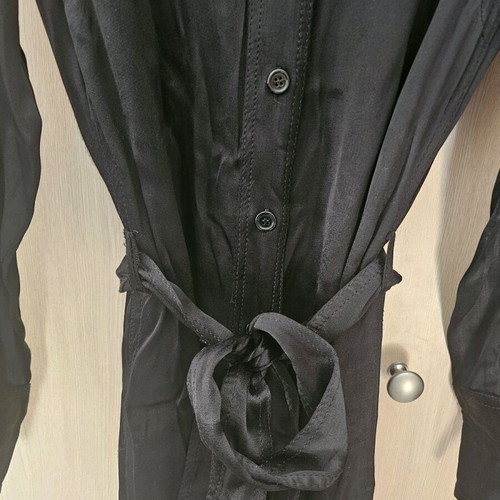 Zara Black Satin Dress With Buttons And Belt Medium Like New