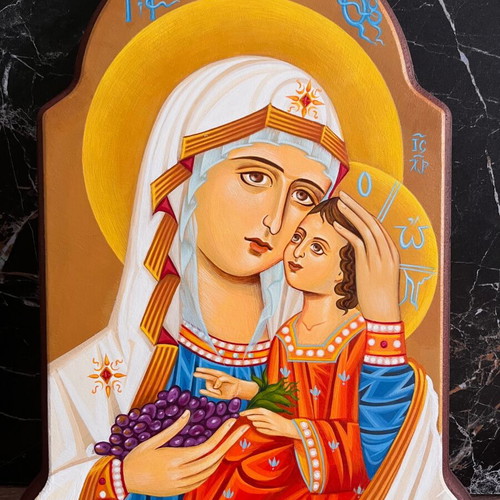Byzantine icon of Virgin Mary on carved wood, new