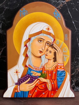 Byzantine icon of Virgin Mary on carved wood, new