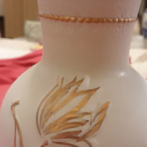 Limoges porcelain vase used, white matte with embossed gold flowers