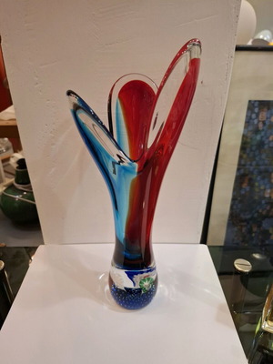 Γυάλινο βάζο Murano mid-century modern μεταχειρισμένο, βάση paperweight, 32 εκ.