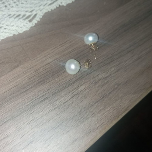 Gold earrings with pearl K14 new