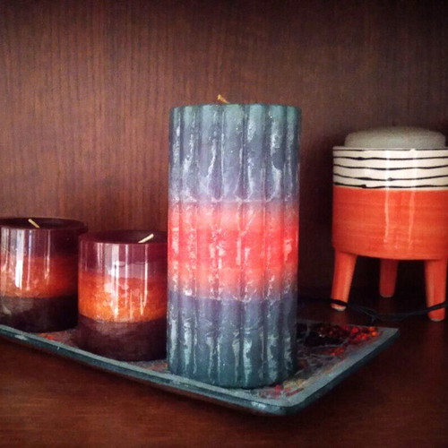 Glass mosaic decorative items used, 1 candle holder and 2 plates set