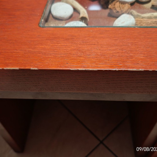 Coffee table used, cherry color MDF with drawers and stools