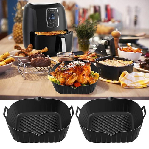 Silicone Air Fryer Pan with Handle new, 8.6 inches, black