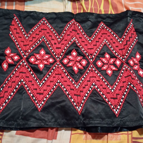 Hand-embroidered black satin pillowcase new, 58x45 cm