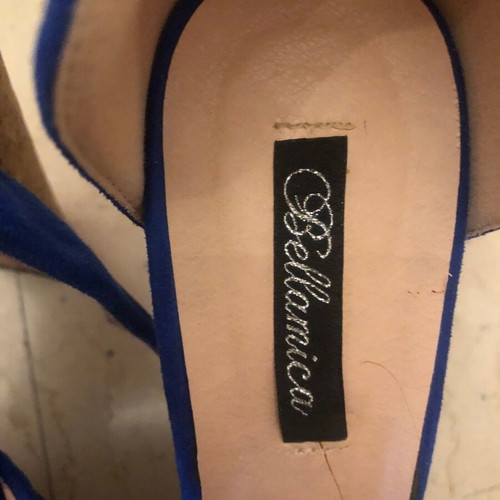 Blue suede platform sandals size 37 like new with cork heels
