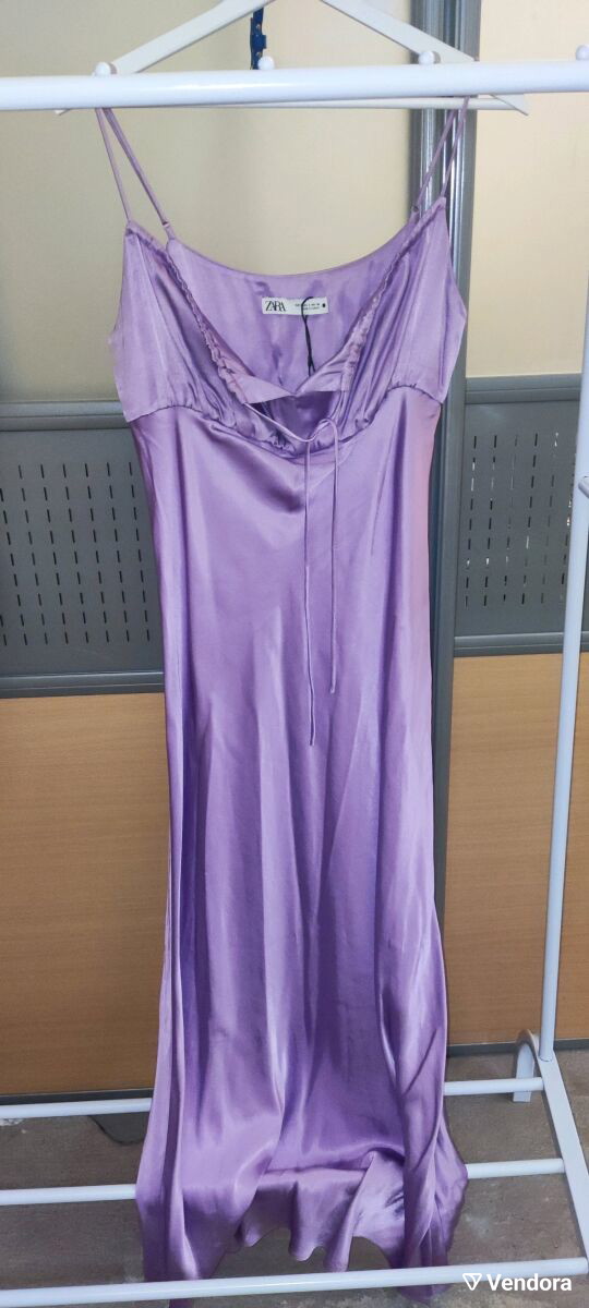 purple silk zara dress LONG FLOCKED TULLE DRESS - Purple