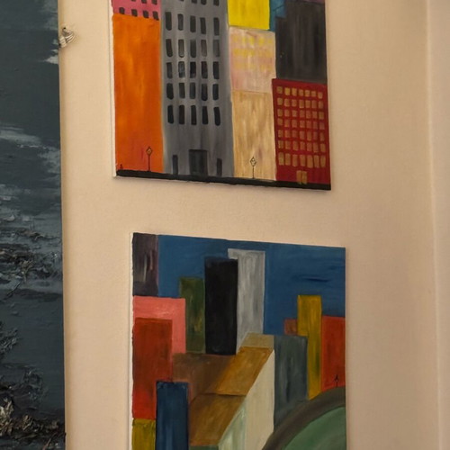 Oil paintings on canvas new two works titled “Cities”