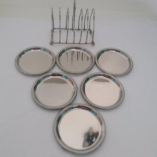 Vintage silver coaster set with elegant stand, like new