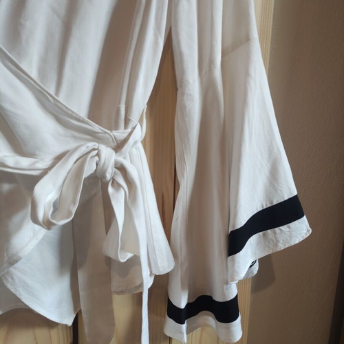 ALE white wrap blouse with bell sleeves, size M