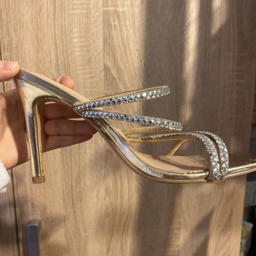 Luigi gold mules with rhinestones, size 38