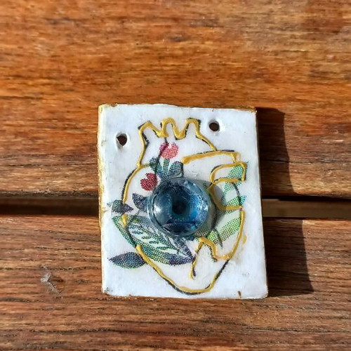 Handmade ceramic charm new, multicolored and gold