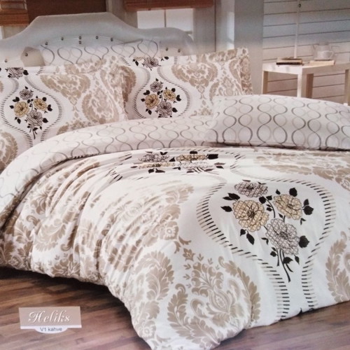 Cotton satin bed sheet set new super king with printed top sheet and ecru bottom sheet