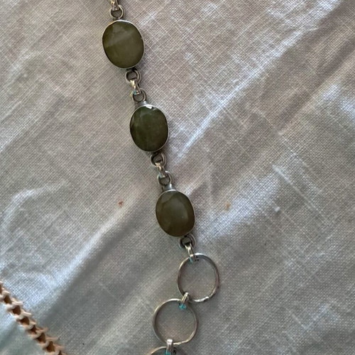 Silver bracelet with genuine green stones, like new