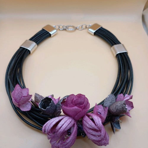 Handmade necklace from silk cocoons made to order, pink and purple