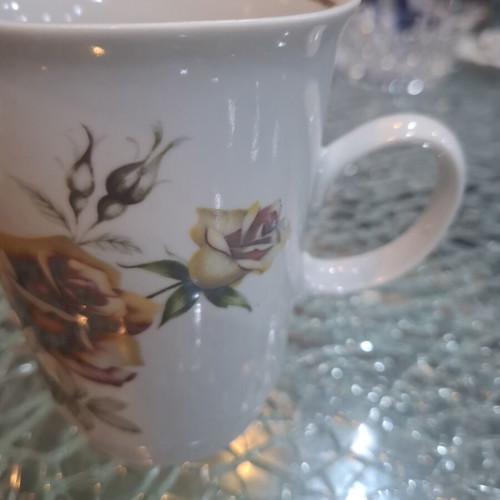 Vintage porcelain mug with rose pattern like new, 1985