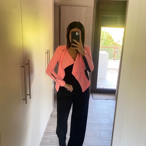 River Island crop jacket size S like new, pink with zipper details