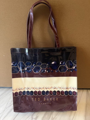 Ted Baker London glossy tote bag burgundy and cream like new