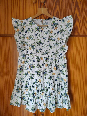 Zara mini dress used with ruffles on sleeves and embroidery, size L