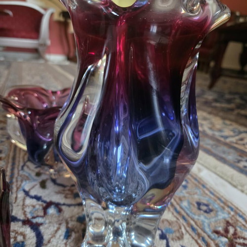 Vintage Art Glass Sommerso set in purple and blue shades like new