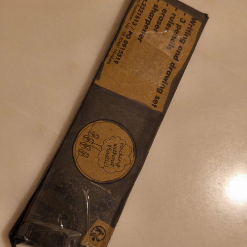 Vintage school set new, three pencils eraser sharpener ruler