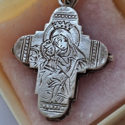 Silver Christian amulet pendant, Greek made, vintage