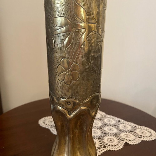 Brass vase trench art from 75mm shell casing used